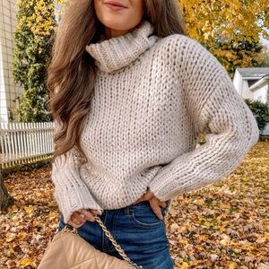 Caitlin Covington Pink Lily “Olivia” Chunky Cream Turtleneck Sweater Medium